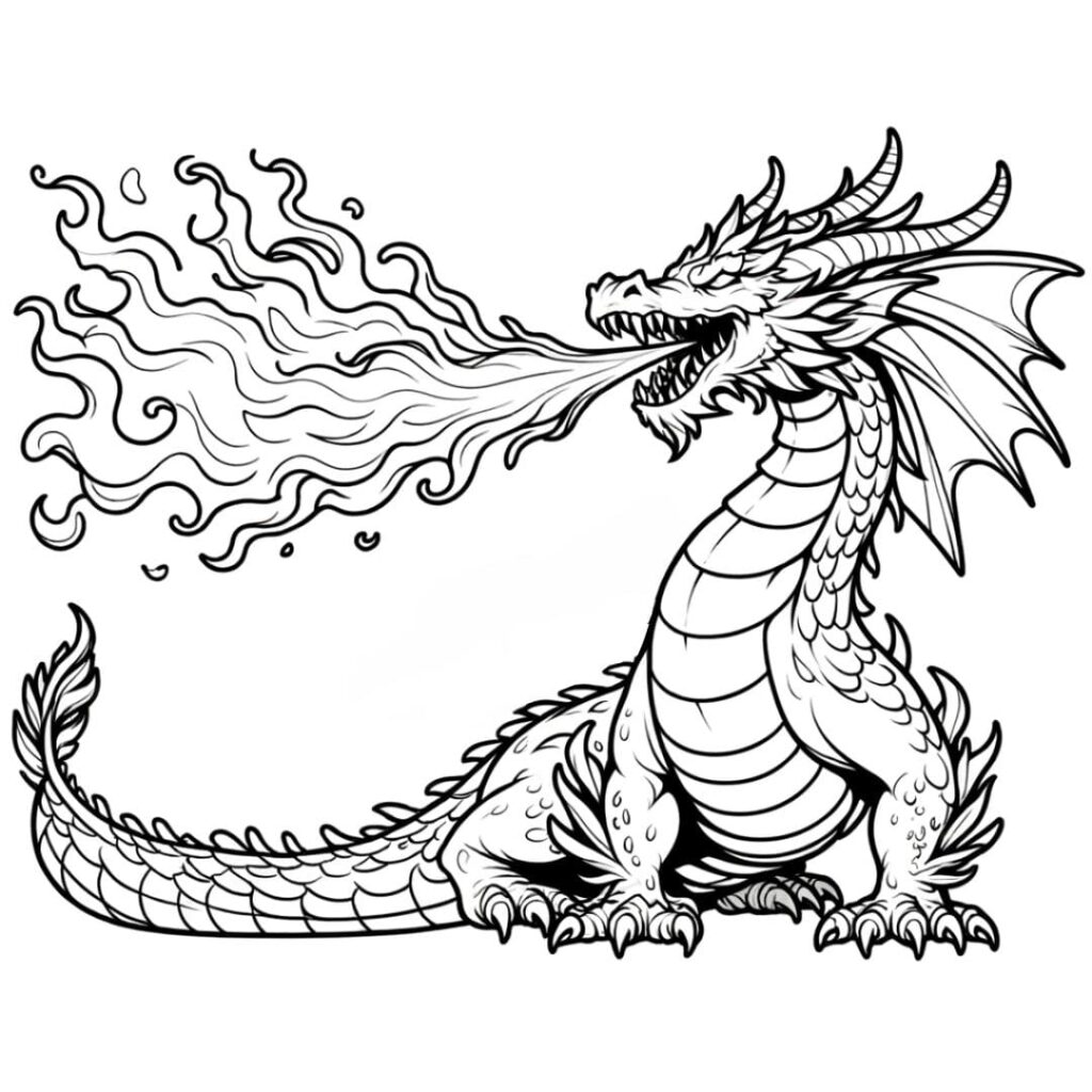 coloriage dragon crachant du feu